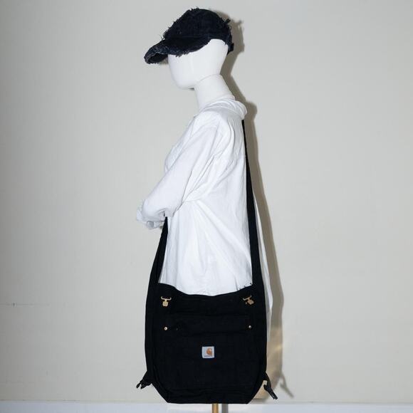 Black upcycled carhartt tote bag /crossbody bag /utility bag - Picture 2 of 7